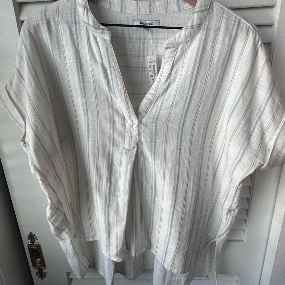 Madewell NWT White and Gray Striped Blouse size L